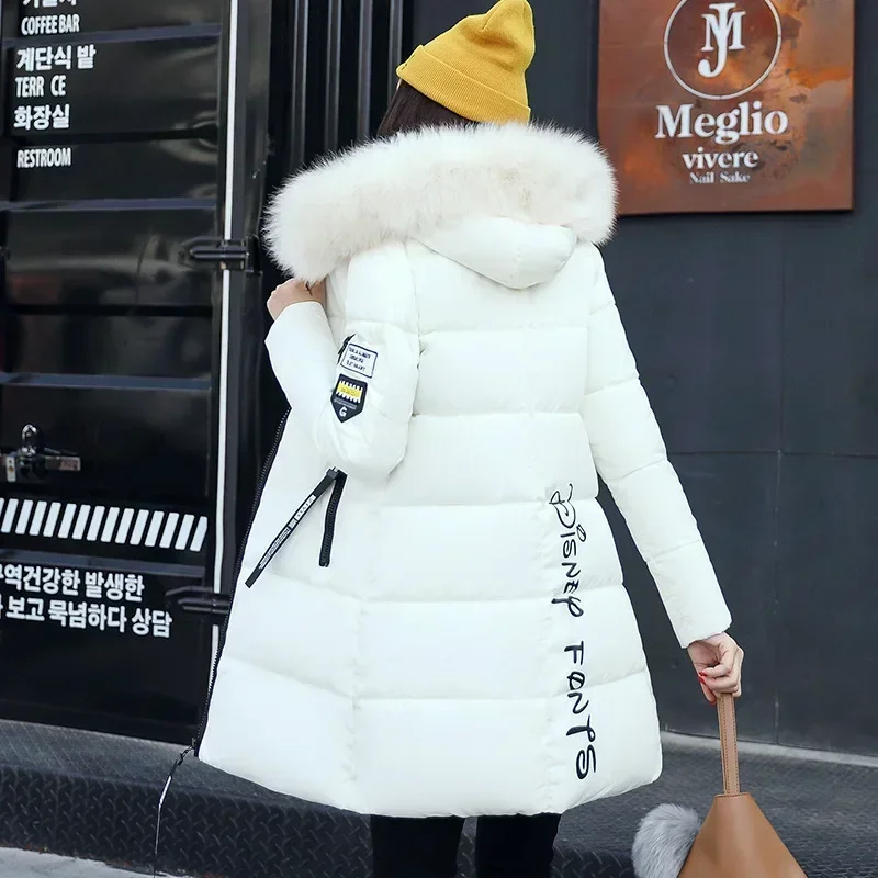 

Winter White Faux Fur Collar Hooded Parkas Long Jacket 2023 Women Casual Padded Parka Thicken Warm Coat Korean Cotton Overcoats