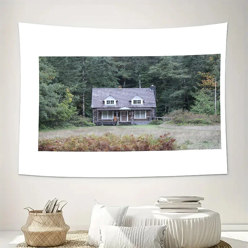 Rustic cabin tapestry mountain forest wall hanging nature decor bohemian home textile vintage woodland landscape wall art