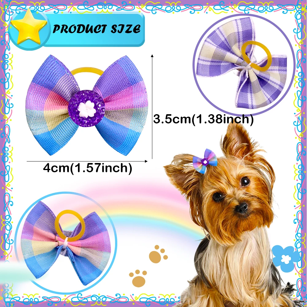 50pcs Dog Bows Handmade Pet Hair Accessories For Dog Grooming Products Pet Dog Small Dog Hair Bows Rubber Bands Pet Supplies