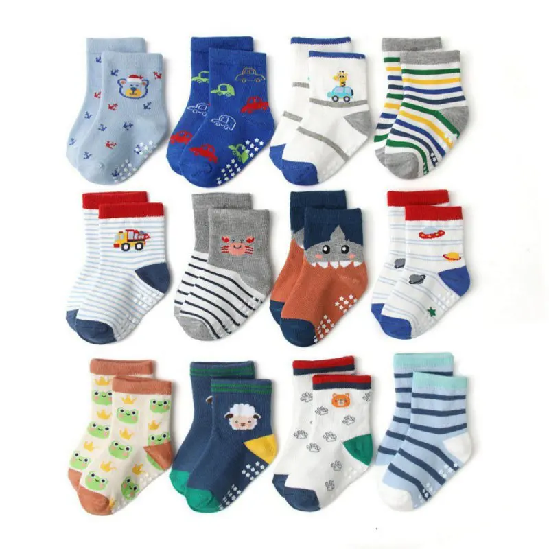 12 Pairs Cute Cartoon Pattern Socks for Kids Boys Girls Cotton Soft Elastic Boat Socks for Children Sports Anti-slip Short Socks