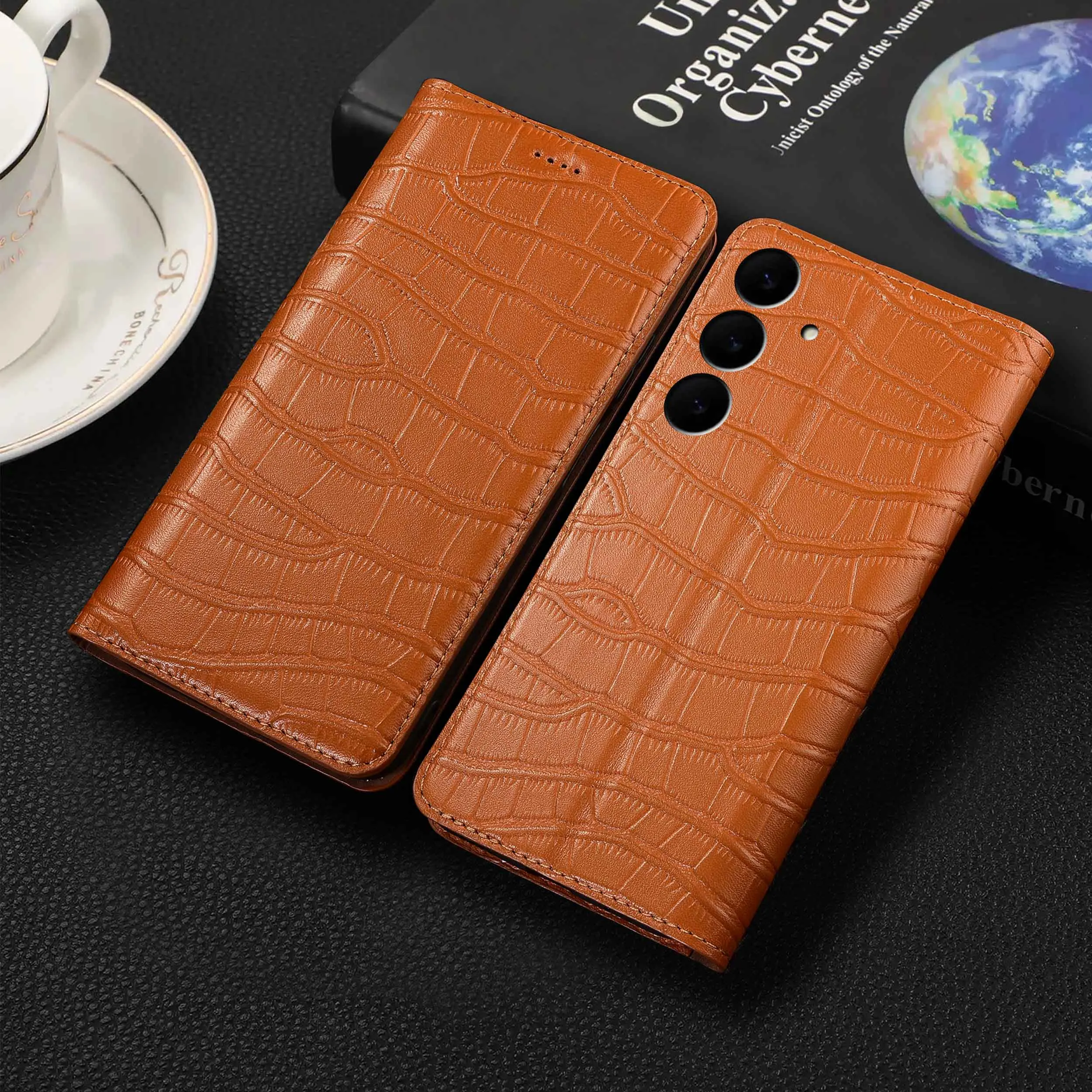 

For Samsung A01 A02(S) A03 A04(S)(E) A05(S) A06 A07 4G Core Crocodile Belly Pattern Of Genuine Leather Flip Phone Case Cowhide