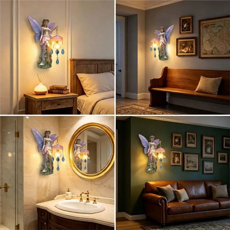 Decorative Battery Operated Flower Fairy Wall Lamp, Flower Fairy Light With Wings For Girl' S Room Wall Sconces Pink-B51B