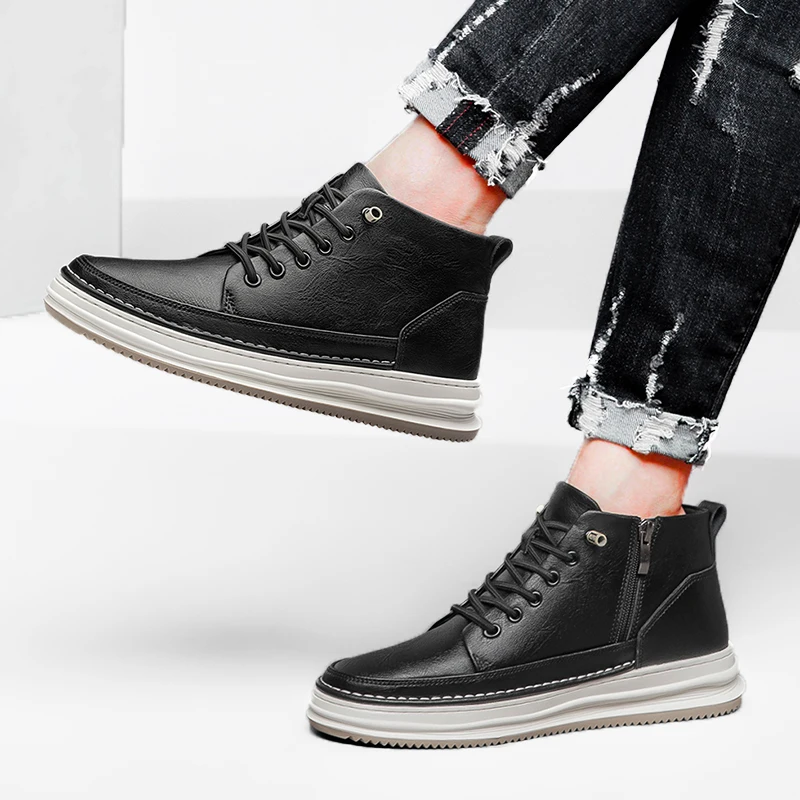 Men Ankle Boots Elevator Shoes Height  Increase  Insole 6cm  Chunky High Sneakers  High-top Women