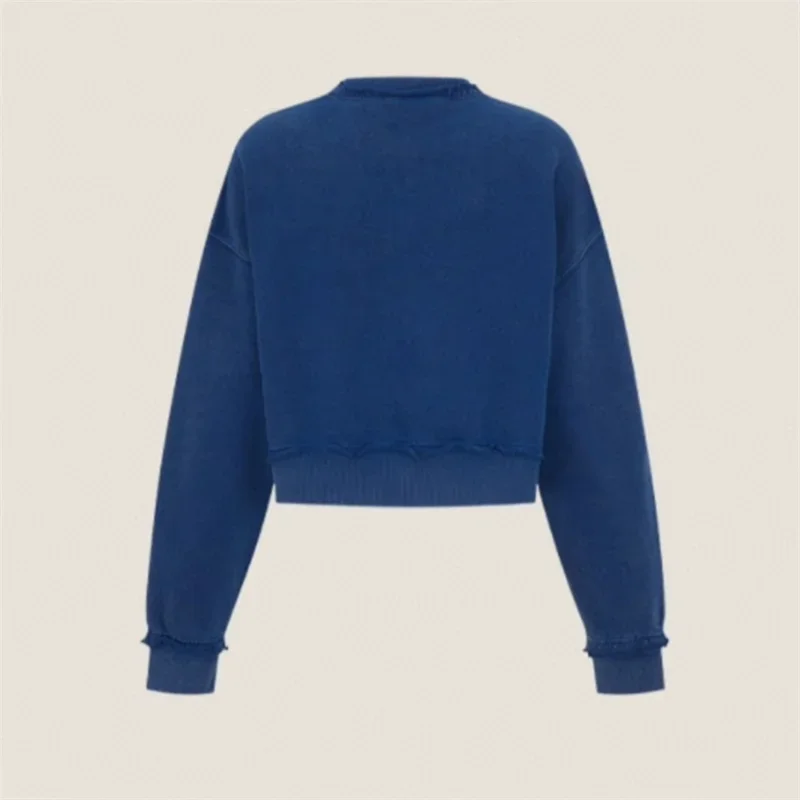 Retro Style Couple Make M277852 Old Blue Crew Neck Sweater Autumn Winter Loose Solid Color Curling Terry Women's Long Sleeves