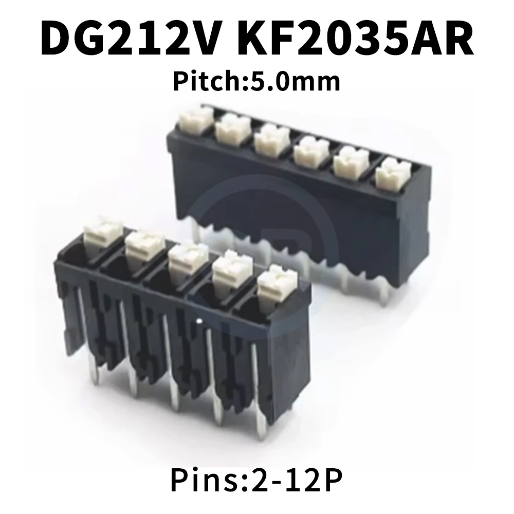(5 pcs) DG212V-5.0mm 2P 3P 4P Straight Pin Screwless Spring Push Type Double Row Leg PCB Terminal Block KF2035AR DG212V 2~12P
