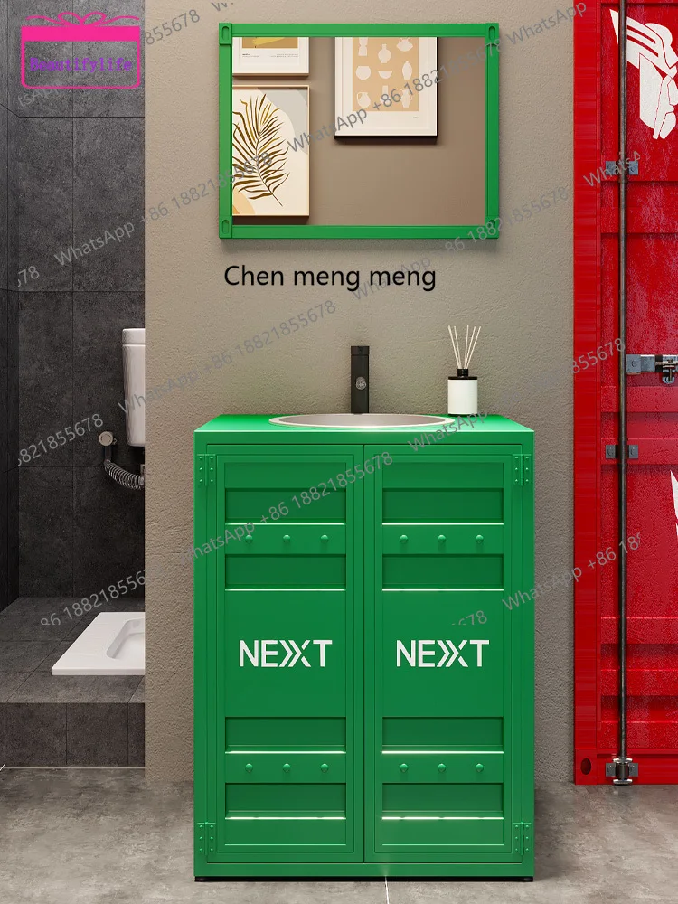 b67 Container sink Industrial wind floor-to-ceiling bathroom cabinet Steel column Washbasin