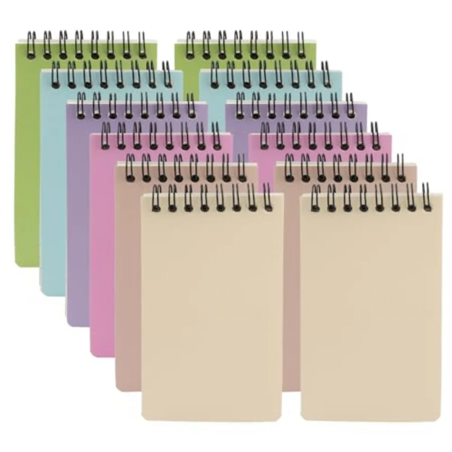 

12 Pack Pocket Notebooks, 3x5 Small Notepads, Mini Spiral Notebooks, 60 Sheets/120 Pages, Lined College Ruled Paper, Memo Pads