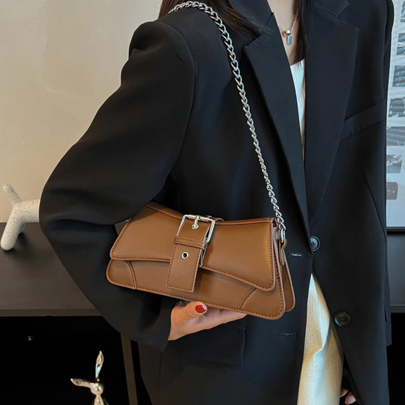 

Versatile Crossbody Bag Chain Armpit Small Square Bag Luxury Brand Pu Leather Handbag Solid Color Women Shoulder Flap Wallet