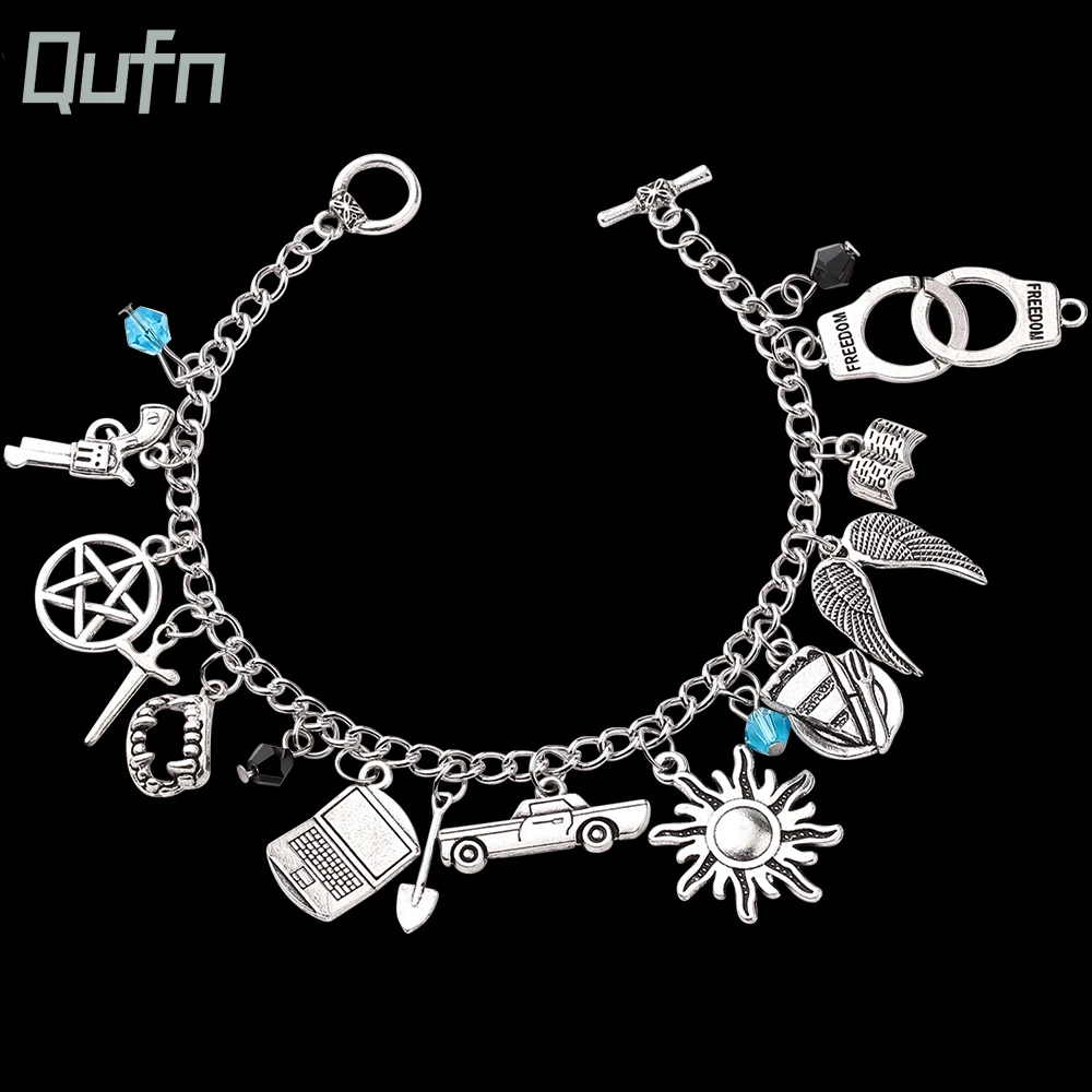 Supernatural Inspired Bracelets for Women Dean Winchester Jewelry Charms Pendants Bangles Bracelet Gothic Chain Wristbands