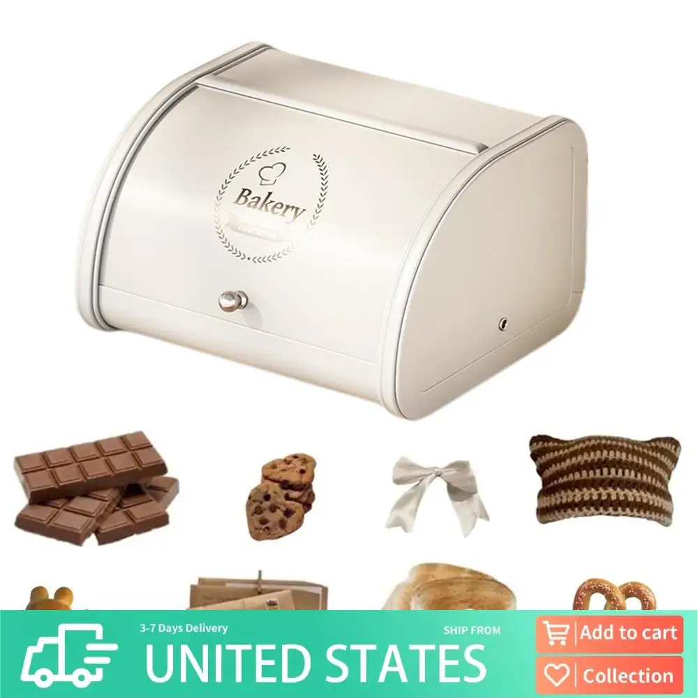 

Modern Metal Bread Box Large Capacity for Kitchen Counters Organizer (White)