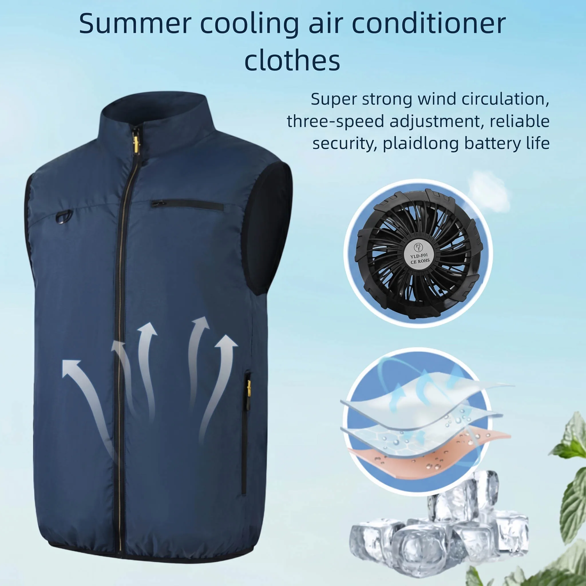Men's Summer Cooling Air Conditioner Clothes 3 Gears Wearable Cooling Fan Vest Lightweight Sun Protection Outdoor Fishing Vest