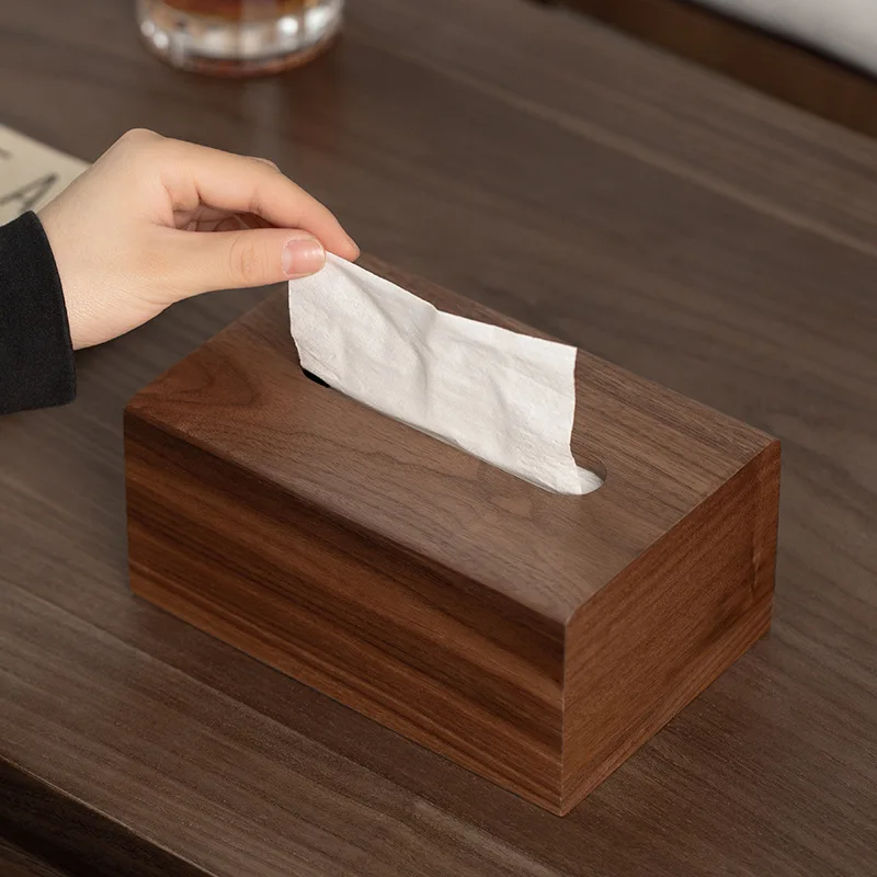 Minimalist Solid Wood Home Decor Storage Box Natural Wood Tissue Container North American Black Walnut Wood Tissue Box
