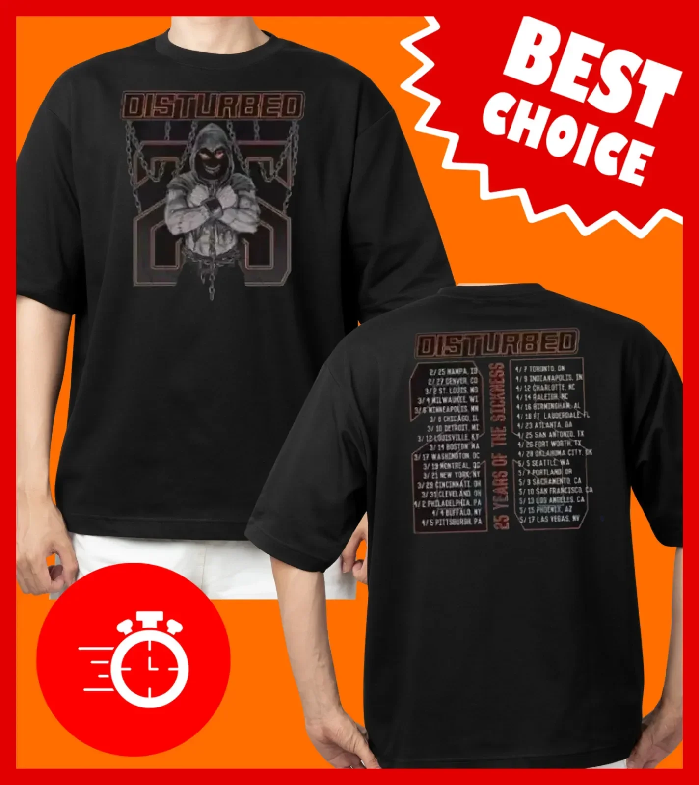 Camiseta de la gira Disturbed The Sickness Chains 2025, unisex, todas las tallas