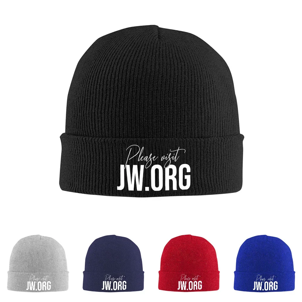 2026 Please visit jw.org white script Men Women Unisex Knitted Hat Beanie Pullover Cap Winter Thermal Warm Christmas Outdoor Cyc