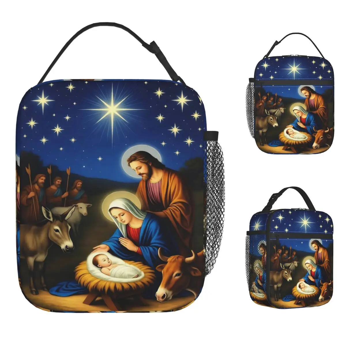 

Праздничная Рождественская сцена Сумка для обеда Ланч-бокс для ребенка Портативная сумка-холодильник на молнии Оксфордская сумка-тоут с графическим дизайном Сумки для еды