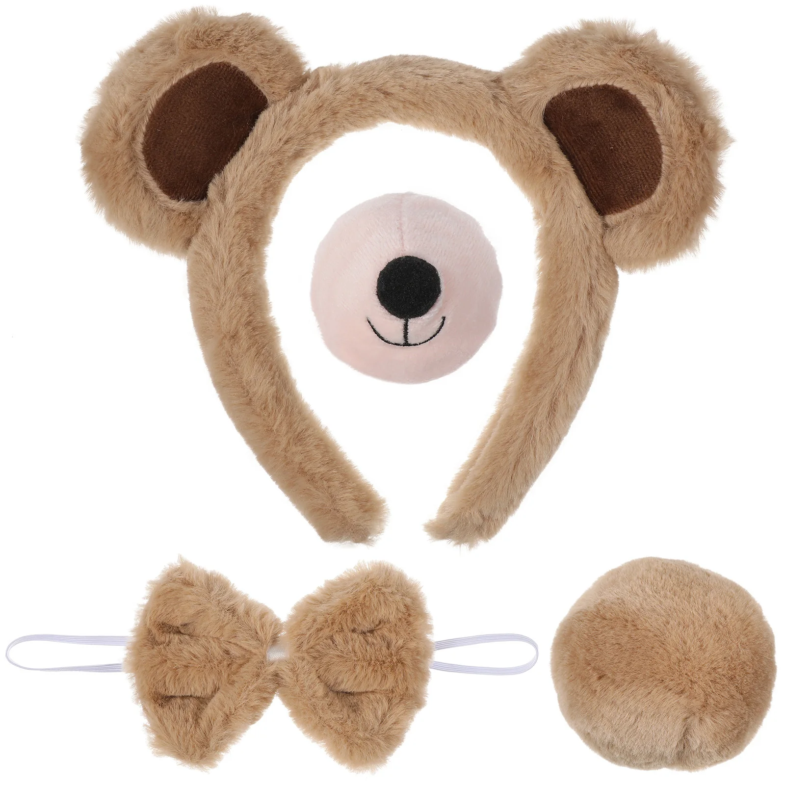 1 Set Bear Ears Headband Nose Tail Bowtie Costume Accessories Animal Party Decorations Halloween Cosplay Props For Adults Kids