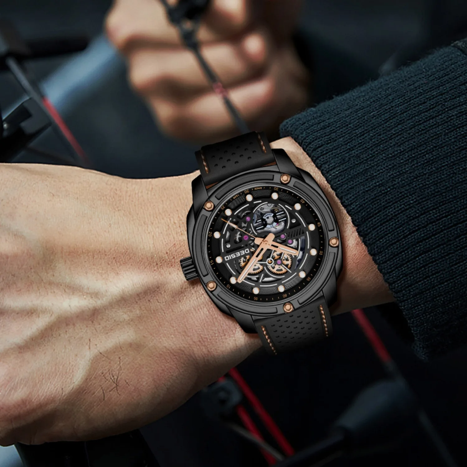 ساعة ديسيو الرجالية الأوتوماتيكية العسكرية الفاخرة الأعمال الفولاذ المقاوم للصدأ الياقوت مضيئة مقاوم للماء ساعة كرونوغراف للرجال #3