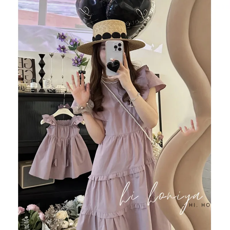 Mom Daughter Couple Look Dress Women Elegant Clothing Mother and Baby Girls One Piece Dresses 2023 Mommy and Me Matching Clothes