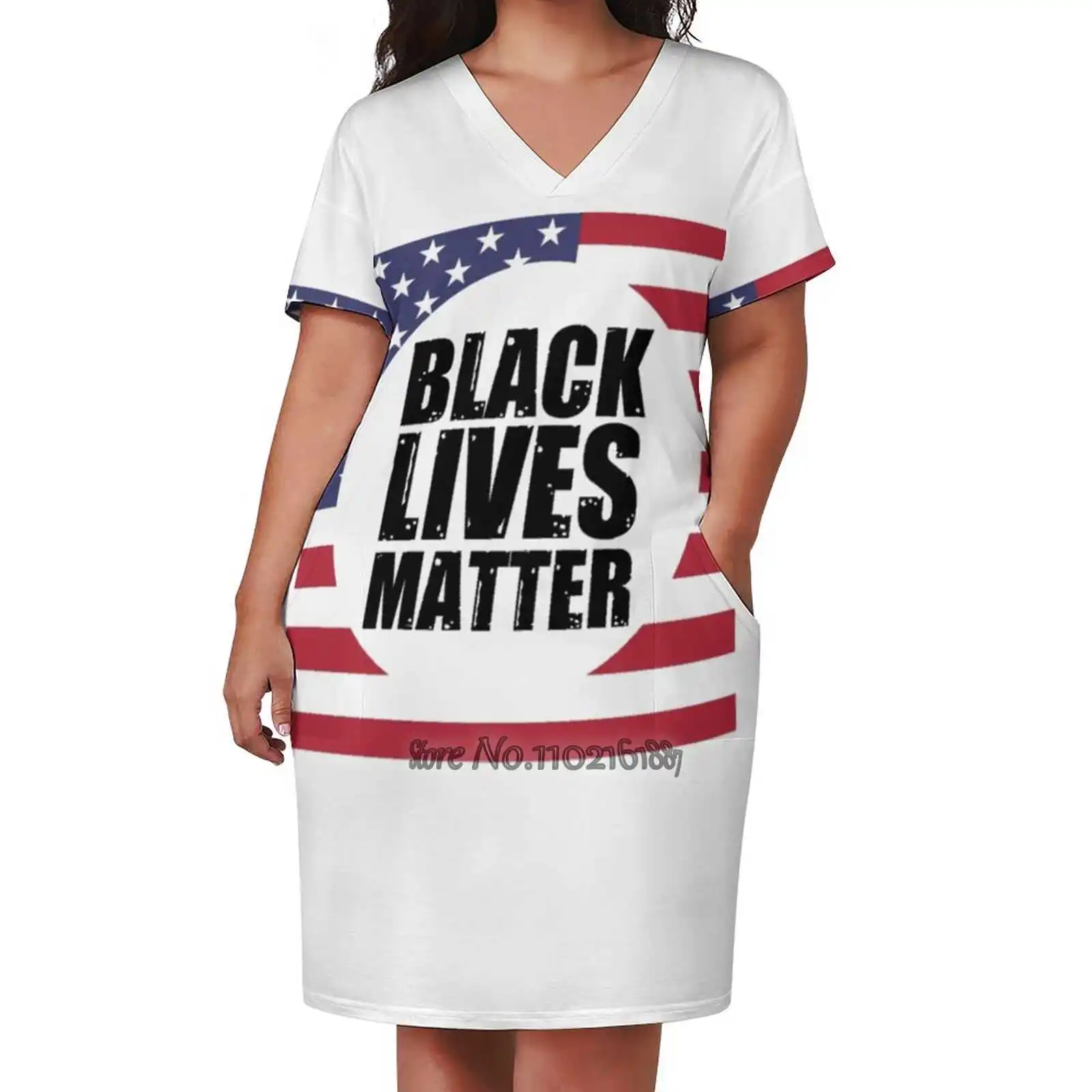 Us Flag Black Lives Matter Elegant Fashion V-Neck A-Line Skirt Comfortable High Quality Women Clothing Dress Black Lives Matter