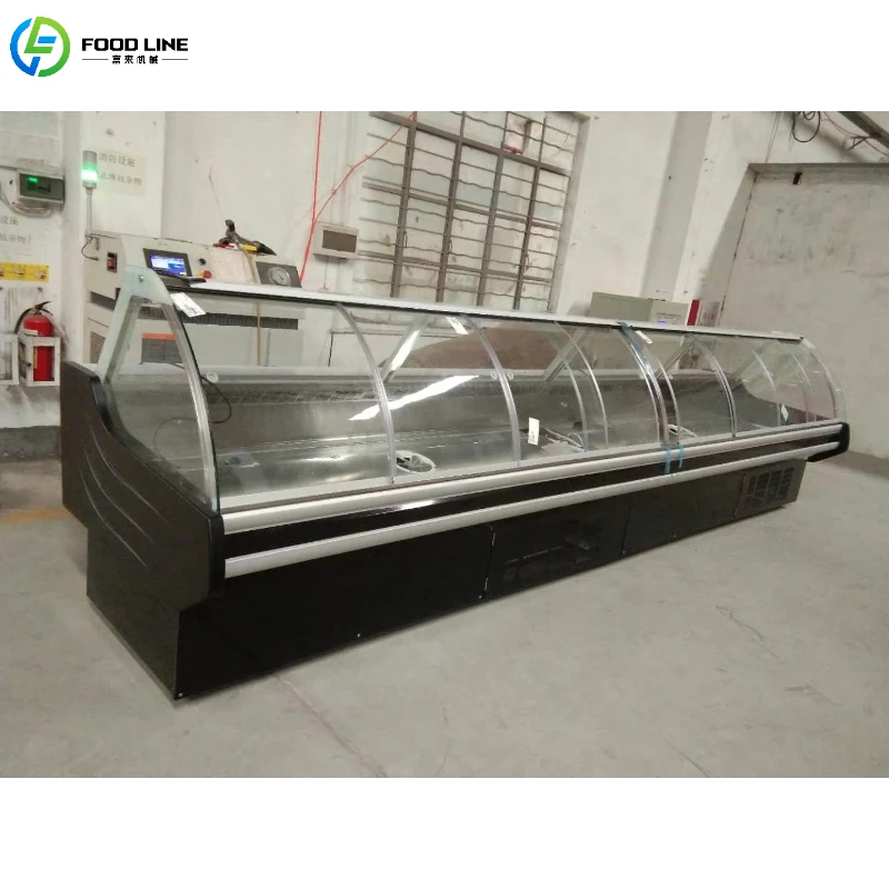 Customized Fresh Meat Display Curved Glass Meat Showcase Deli Case/Showcase/curved Glass Serve Cooler Supermarket Refrigerator