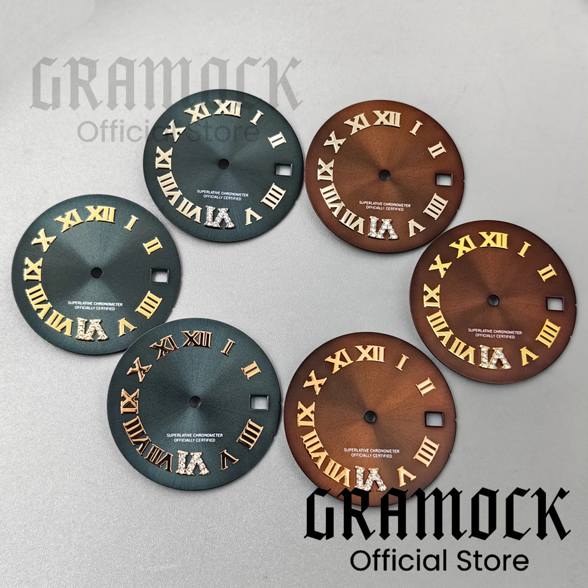 Gramock High Quality Dark Green Brown 25mm Rome Diamond Sunray Dial Fit NH15 Automatic Movement Watch Modification Accessories