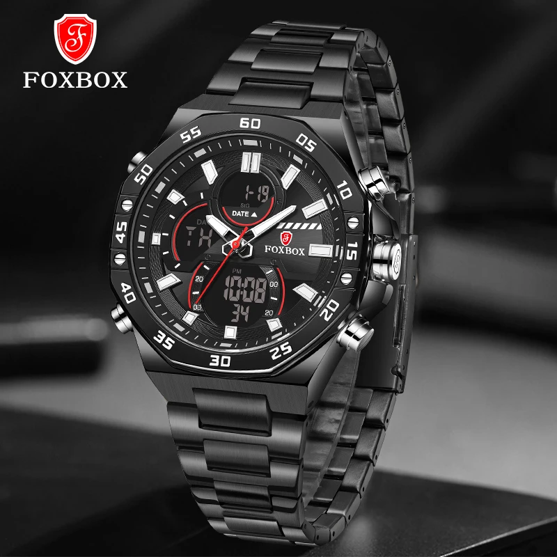 

FOXBOX Fashion New Men Watches Quartz Silicone Strap Luxury Watch With Date 3Bar Waterproof Casual WristWatch Relogio Masculino