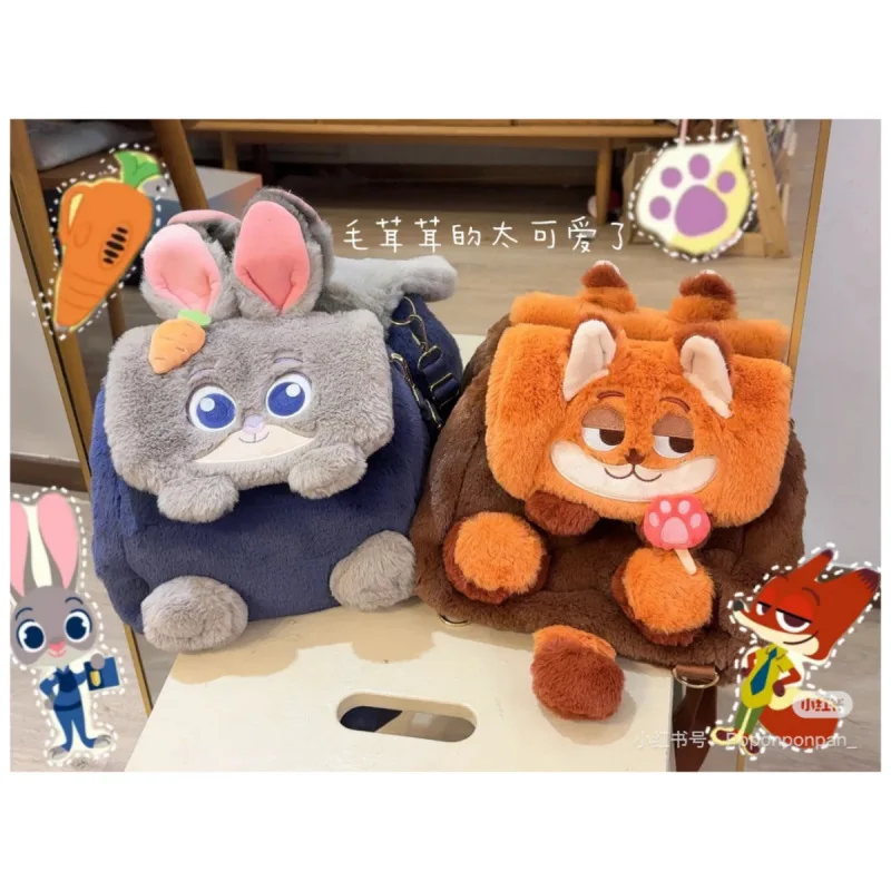 

Cute Fluffy Cartoon Rabbit Fox Plush 3 Way Flip Top Bag Crossbody Shoulder Backpack Large Capacity For Kids Teens Daily Use