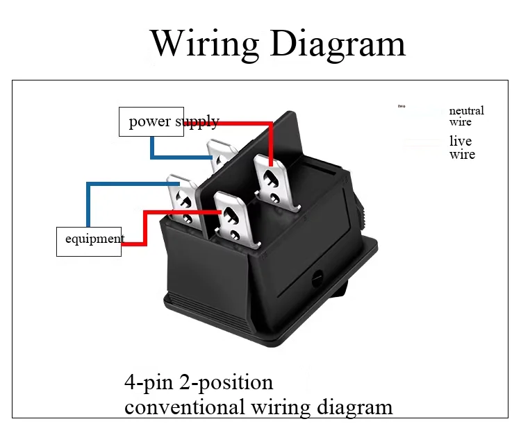 KCD4 Wippschalter 16A250V Power-Reset-Taste mit 4 oder 6 Pins, 2- oder 3-Positionen, in verschiedenen Farben erhältlich, mit oder ohne Beleuchtung – Detail 6