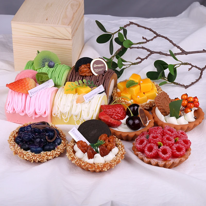 Artificial Fruit Tart Bead Chain Pendant Fake Tart Mini Dessert Model Cake Plate Tart Model Room Ornaments Simulation Food Play