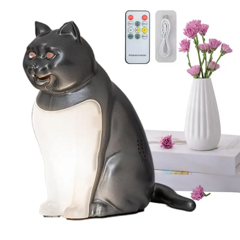 Lámpara de mesa para gatos, luz nocturna de escritorio con aromaterapia, carga USB, efecto de sonido, lámpara de noche para gatos para dormitorio, temperatura de Color ajustable