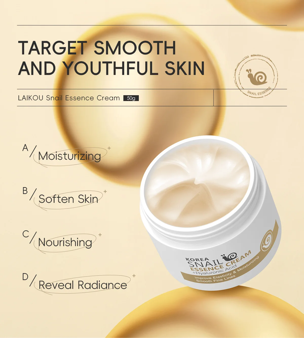 50g Snail Face Cream Improve Dry Rough Skin Smoothing Facial Hyaluronic Acid Moisturizing Nourishing Essences Cream Skin Care