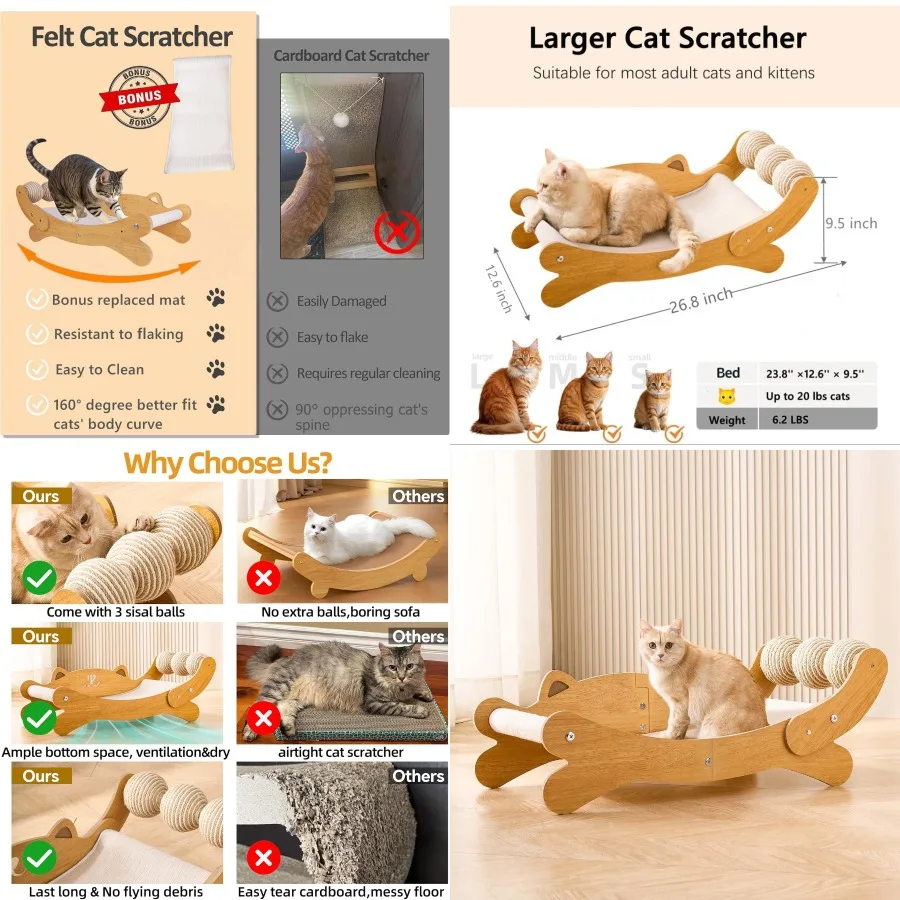 

Large Cat Scratching Pad with Replacement Felt for Indoor Cats Comfortable Hammock Lounge Bed Design Protects Furniture from Da