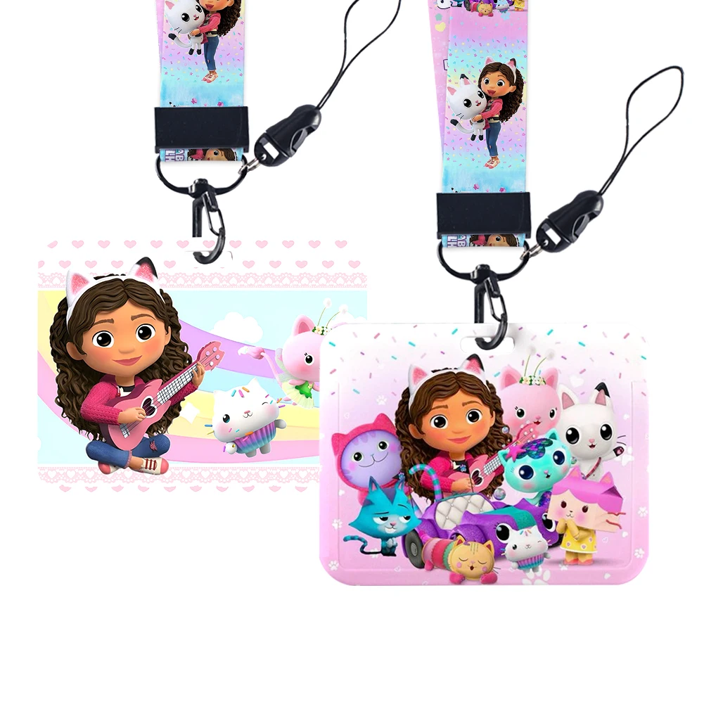 

Gabby House Girls Dolls Horizontal ID Credit Card Cover Bus Card Holder Charm Badge Holder Students Personalized Gift Lanyards