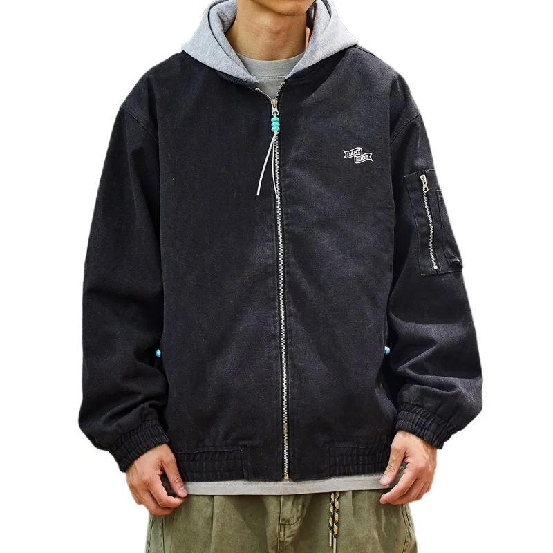 

Мужская уличная модная винтажная свободная повседневная съемная куртка-карго с капюшоном и вышивкой Cityboy, весенне-осеннее пальто-бомбер