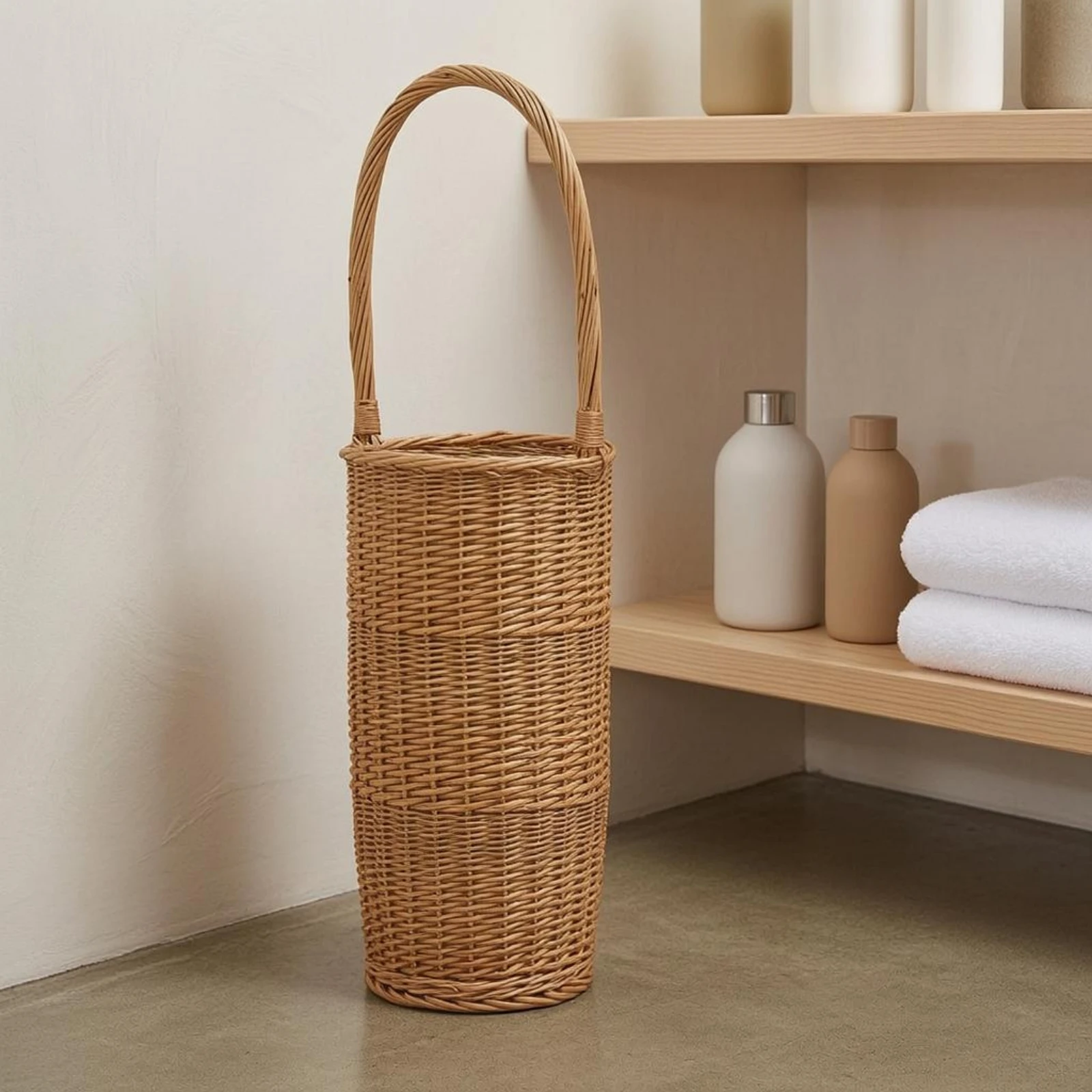 Woven Wicker Umbrella Stand Lightweight Arched Handle Umbrella Holder Wicker Basket Stand Handwoven Home Storage Boho Aesthetic