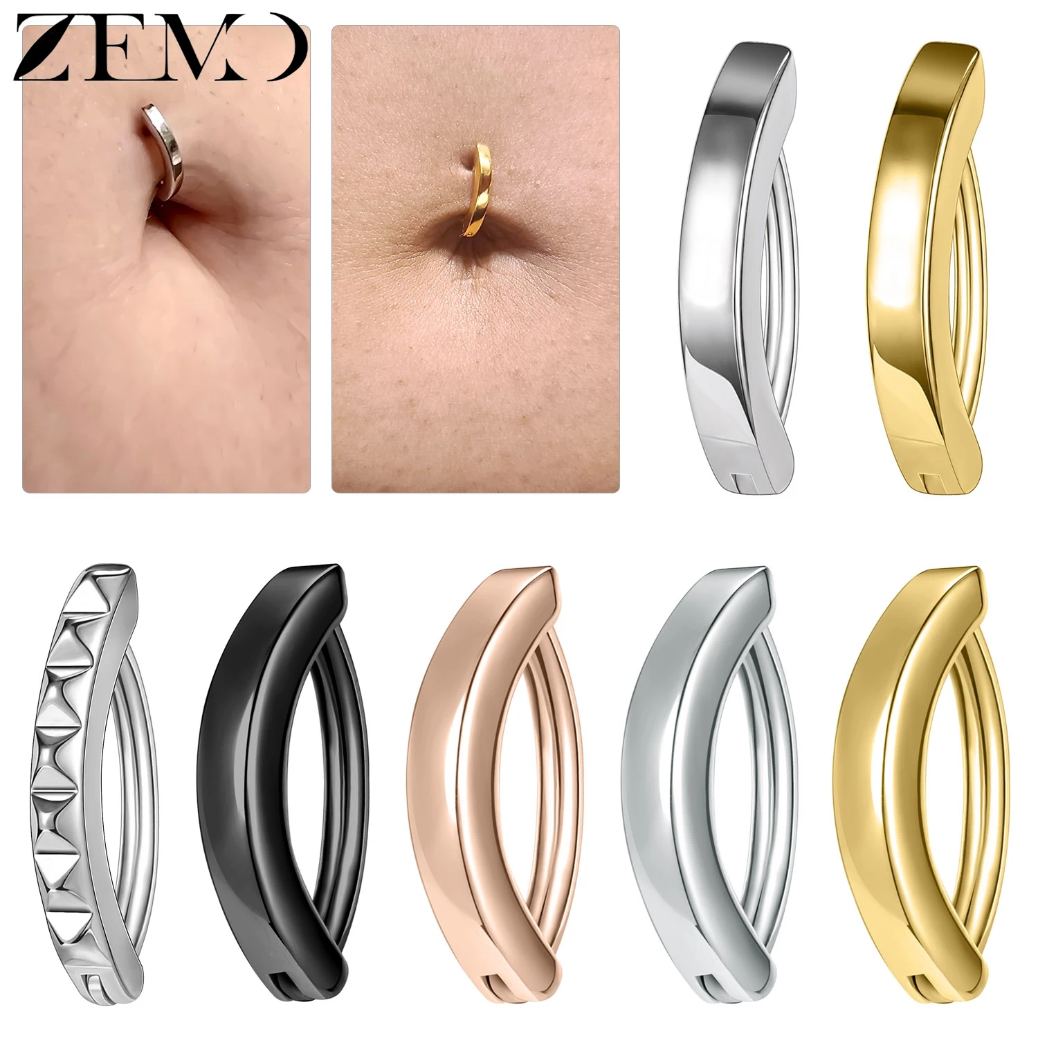 

ZEMO 1 PC Curved 14/16G 925 Sterling Silver Belly Button Rings Women Girls Navel Ring 4 Color Basic Belly Piercings Body Jewelry