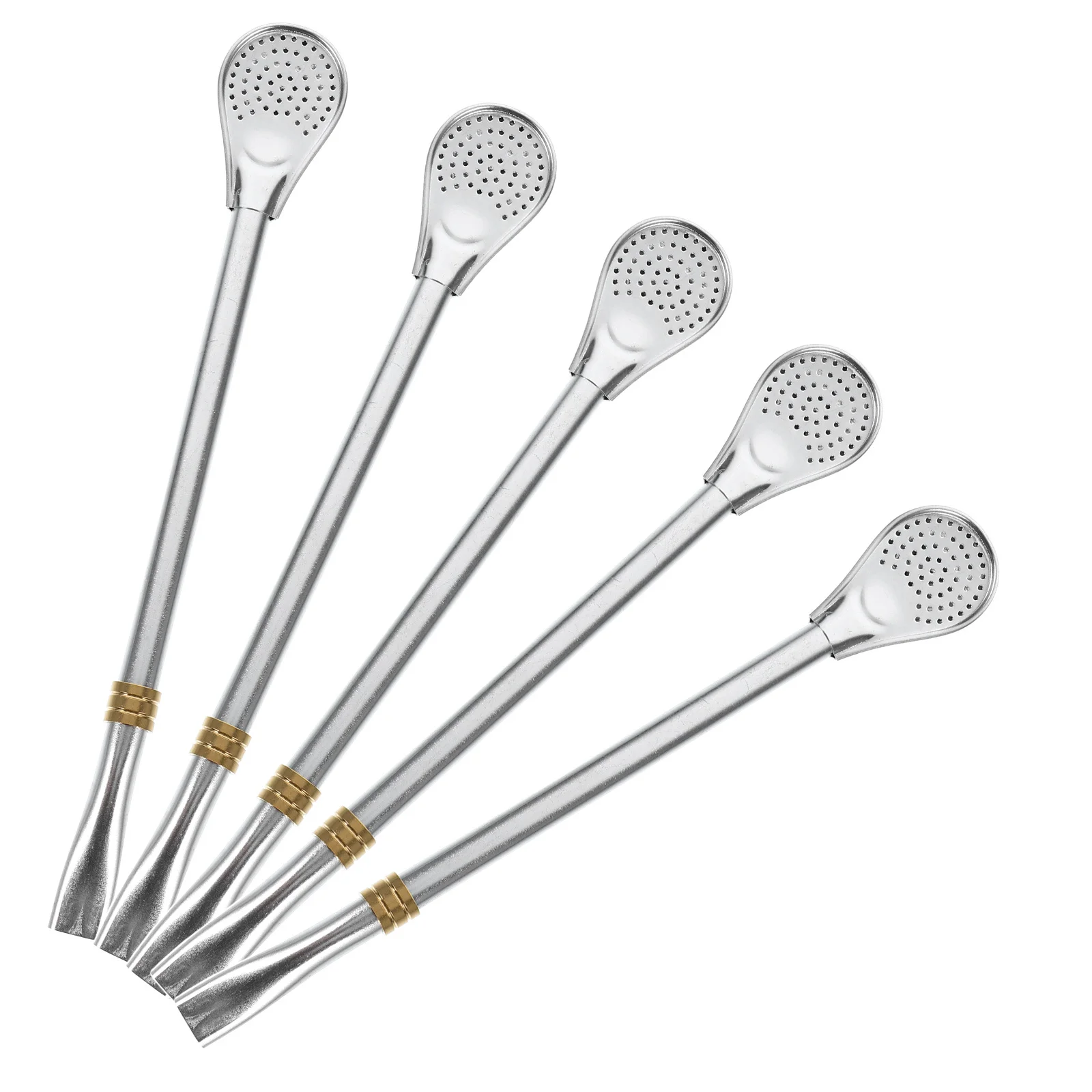 

5pcs Stainless Steel Straw Spoon Hollow Out Filter Design For Coffee Tea Stirring Mixing Tool Bar Bistro Restaurant Party Home