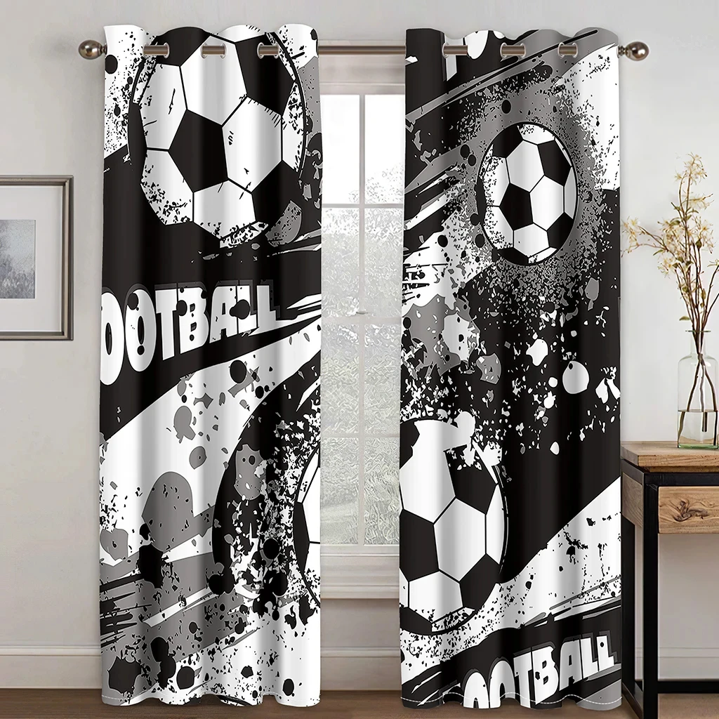 Soccer Ball Curtains Goal Net Print Drapes Cool Boys Room Living Room Sports Decor Curtains 2 Panels Set