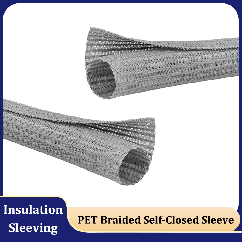 Grey 3/5/8/10/13/16/19/25mm Self-Closed PET Braided insulated Sleeve USB Power Wire Protector Split Wrap Sheath Sleeving 1 ~ 50M