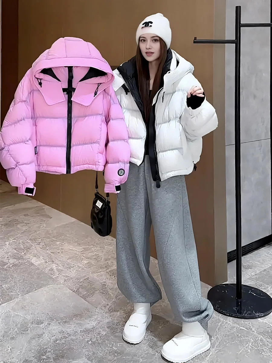 

Women's ort Puffer Jaet 2025 Winter New Faion High-End Feel Hat Dstring Thi Warm Outerwear Sweet Sle White Du ...