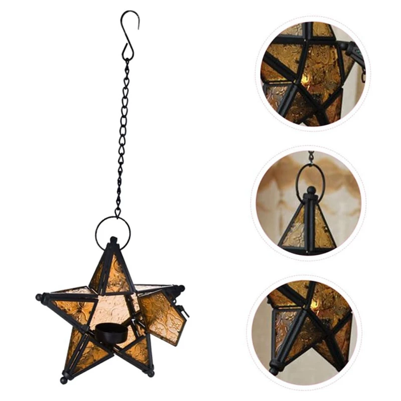 Castiçal de ferro estrela moravian castiçal estrela laranja luzes de chá velas estrela lanterna mini lanternas fácil de usar amarelo