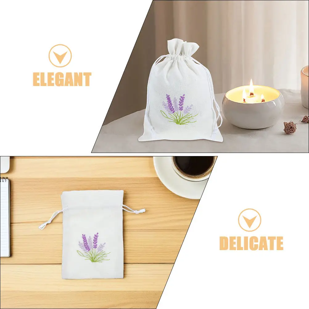 8Pcs Lavender Pattern Scented Sachet Bags Drawstring Closure Small Breathable Pouches for Dried Flowers Spices Jewelry