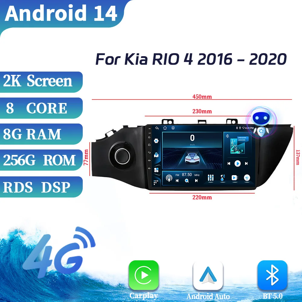 

For Kia RIO 4 2016-2020 Android OS Car Radio Multimedia Navigation WIFI GPS Apple Wireless CarPlay Touch Screen Bluetooth Stereo