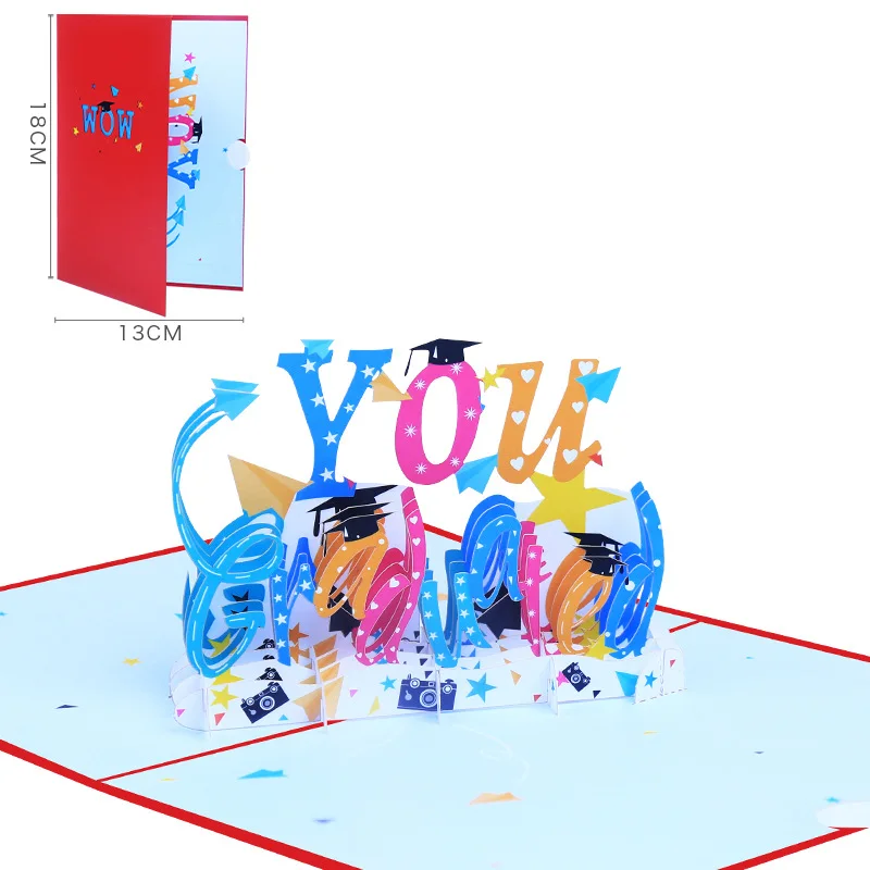 10pcs Handmade Happy Graduation 3D Pop UP Greeting Invitation Card For Shower Thanks Christmas Wedding Birthday Party Gift