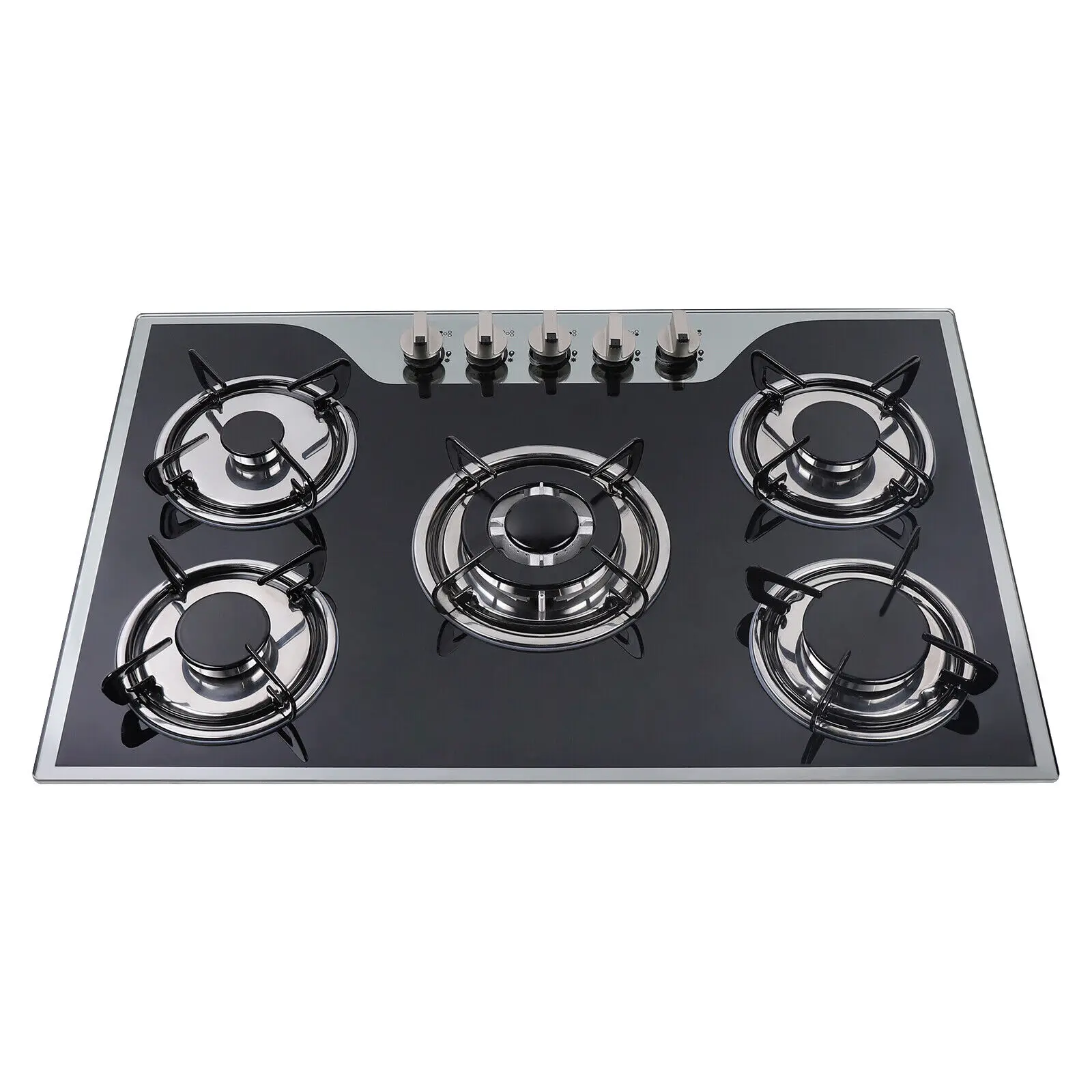 

5 Burner Gas Cooker Stove NG/LPG Built-in Gas Hob, Black Glass Cooker 90x51cm Cooking Hob with Battery Automatic Pulse Ignition