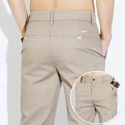New Spring Summer Cotton Men's Slim Fit and Breathable Pants Fashion Classic Elastic Waist Jogging Casual Khaki Trousers Male