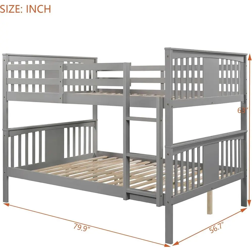 Grey Pine Wood Bunk Bed, Convertible to Two Separate Beds, with Safety Rail & Optional Footboard, Sturdy for Teens/Adults, No Bo
