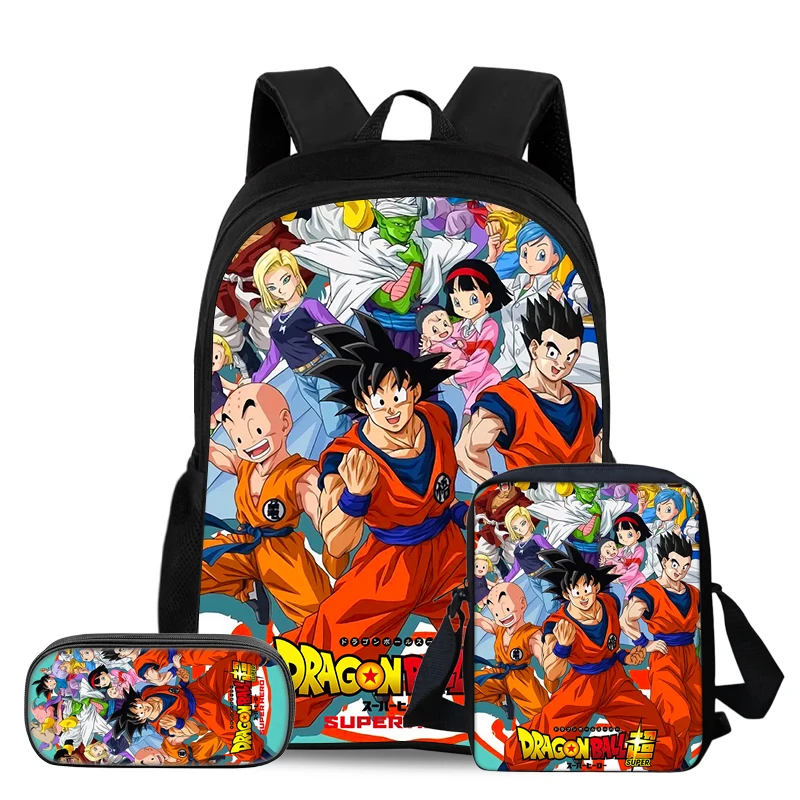 Juego de 3 piezas de mochila Dragon Ball, bolso de hombro escolar para estudiantes, bolsas para lápices, mochila para niñas y niños, mochila Super Saiyan Goku