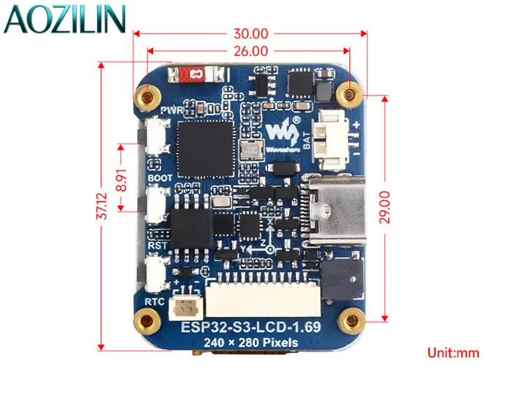 ESP32-S3 with 1.69 inch LCD touch screen development board, gyroscope/RTC/buzzer/WiFi and Bluetooth