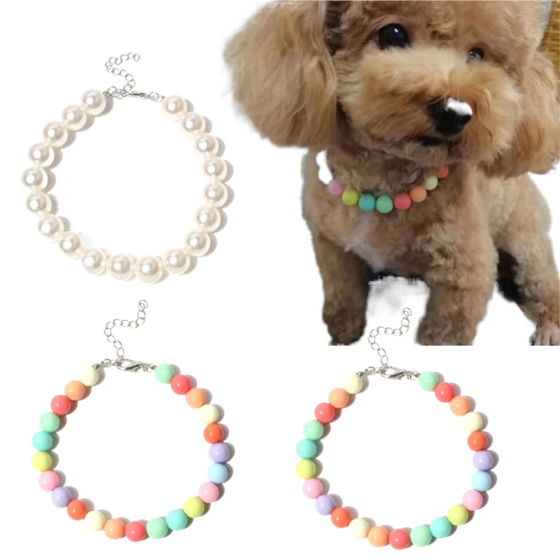 Pet Dog Candy Color Pearl Necklace Collar Ornament for Female Dog Cat Small Medium Pet Puppy Teddy Jewelry Accessories